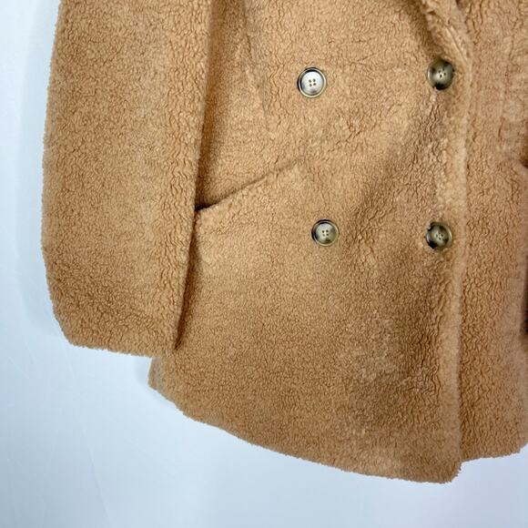 Talulah S/M Tan Camel Max Oversized Teddy Coat Double Breasted Cozy Warm Soft - Picture 4 of 12